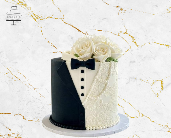 Tuxedo & Ivory Wedding Cake