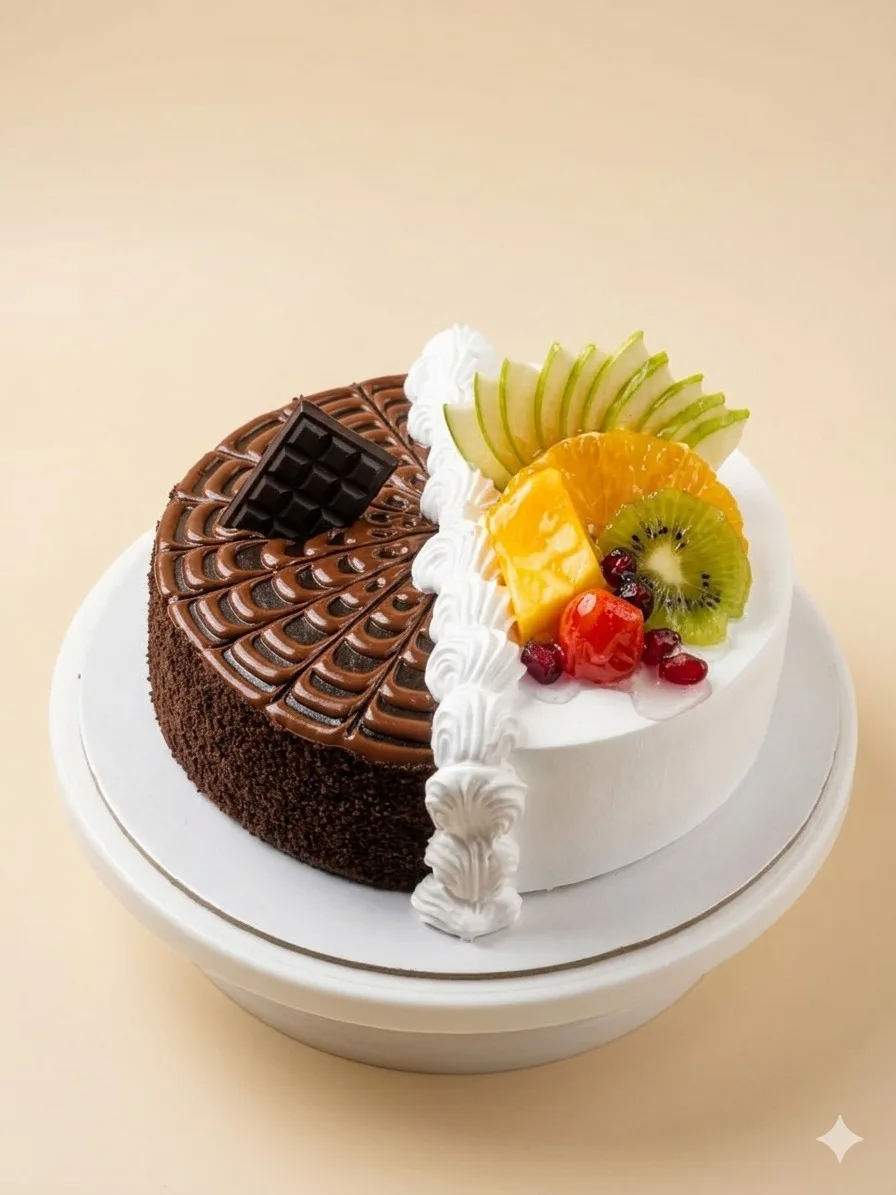 Half Mixed Fruit Half Chocolate Nutella Cake